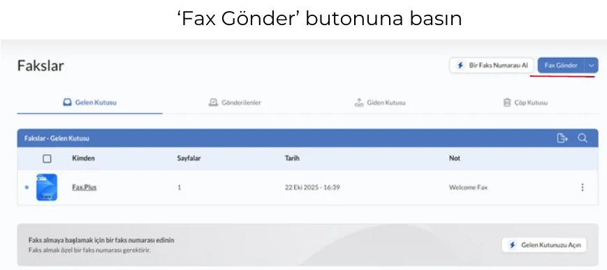 Fax.Plus: "Faks Gönder" butonu