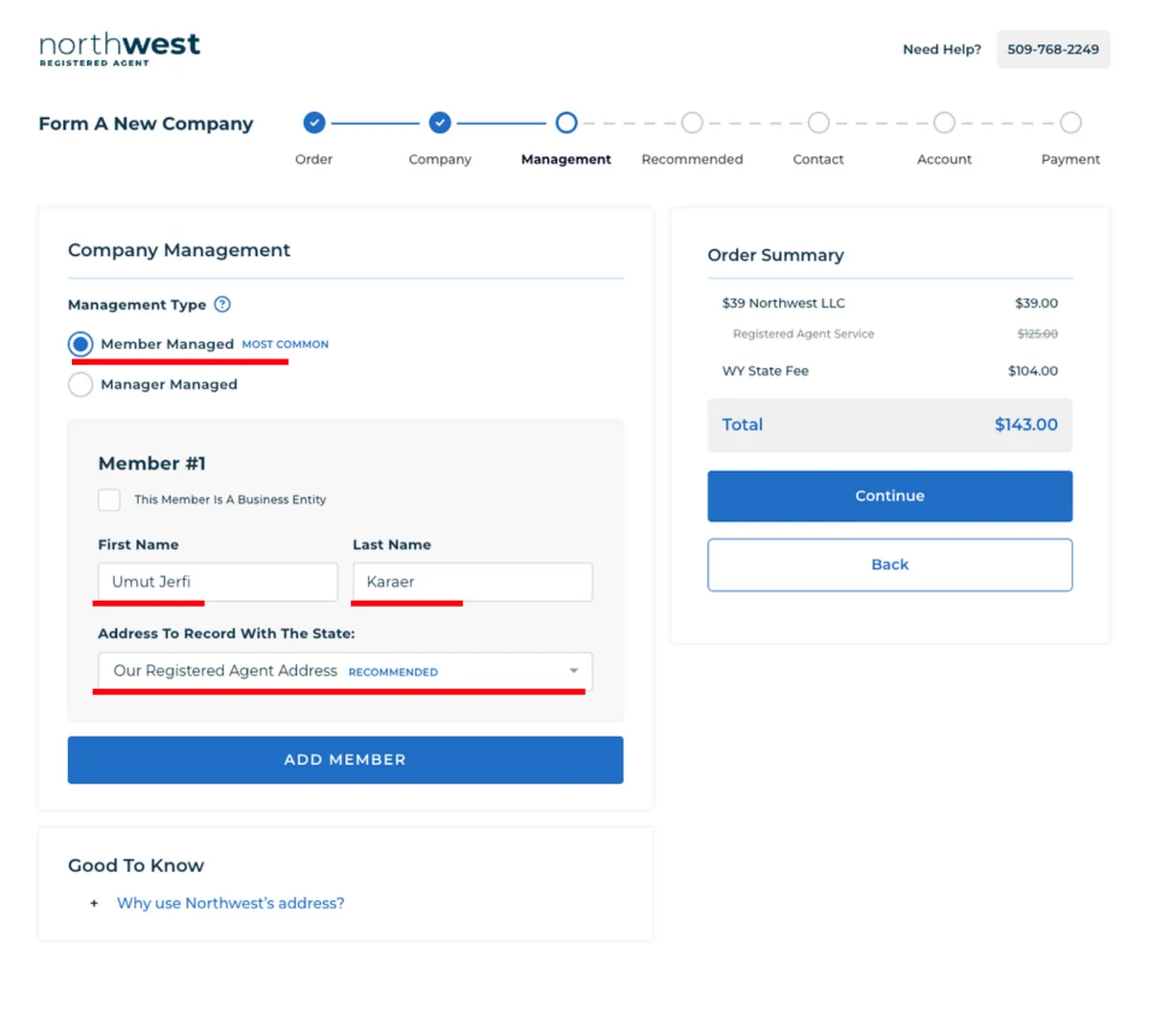 Management ekranı: Member Managed ve sahibin adı soyadı