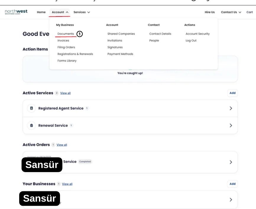 Northwest paneli: Account → Documents